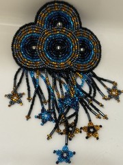 Hand Beaded 3 Circle Barrette w Star Fringe 4.5″x2.5″ French Clip closure # 02