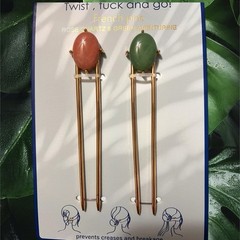 Genuine Gemstone French Hair Pins, Rose Quartz And Green Aventurine