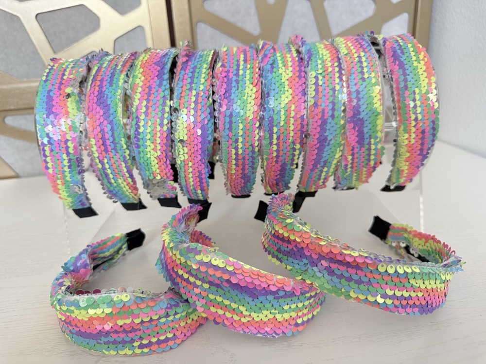 12 PCS LOT Wholesale Sequin Mermaid Headbands Women Girls Rainbow Party Favors