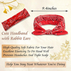 6 Pack Bow Headbands Paisley Prints Boho Bandana Headband Rabbit Ears Head Wraps
