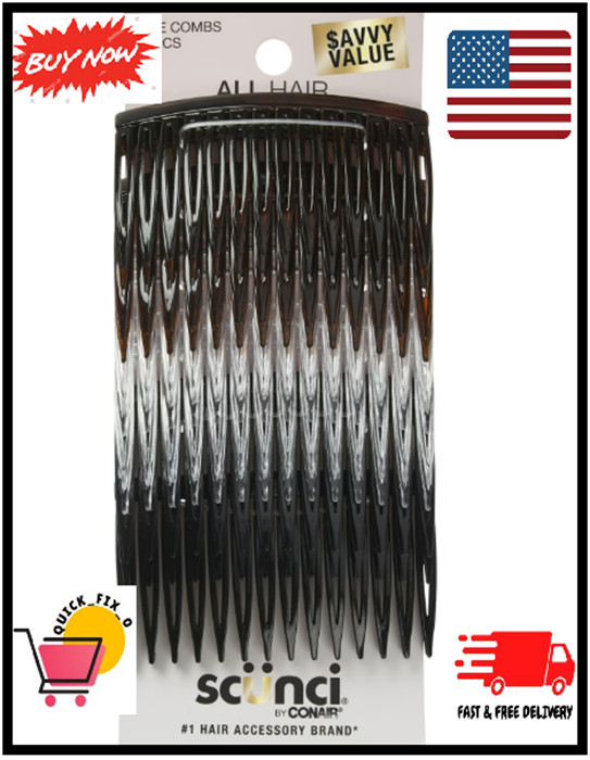 Scunci Plastic Side Hair Combs, Black, Clear, and Tortoise Shell, 12 Ct