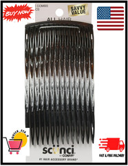 Scunci Plastic Side Hair Combs, Black, Clear, and Tortoise Shell, 12 Ct