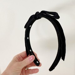 Lele Sadoughi Womens Bardot Velvet Ribbon Slim Headband Jet Black Bow One Size