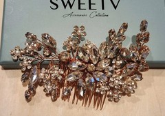 1 PC Catery Crystal Bride Wedding Formal Hair Comb Rhinestone Flower Rose Gold