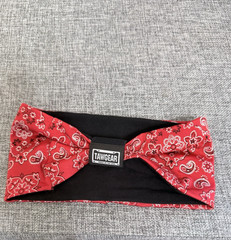 TawGear Stretchy Headband Moto Riding Red Paisley Metallic Outline Made in USA