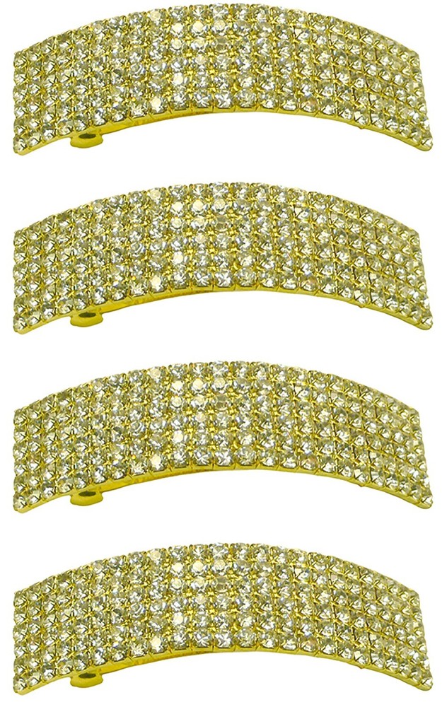 Set of 4 Large Bar Gold Trim Crystal Barrettes for Thick Hair Women 0005-4