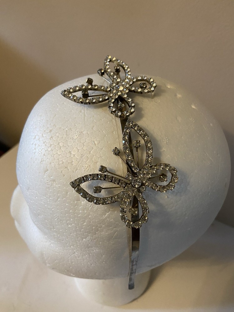 Silver Metal w/Clear Rhinestones/Bling Butterflies Headband Girls/Youth/Womens
