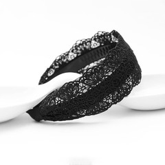 Wide Lace Non Slip Hairband Soft Fabric Cloth Hair Band Women Black 1 PCS