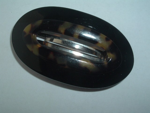 VINTAGE FRANCE FAUX TORTOISE SHELL BLACK LUCITE HAIR BARRETTE UP DO ACCESSORY