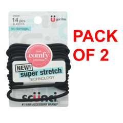 LOT OF 2 Scunci No-Damage, Super Stretch, Hair Elastics, Black, 14ct