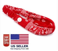 Headband Buttons Face Masks Holder Ear Saver Red Paisley US Seller Fast Ship