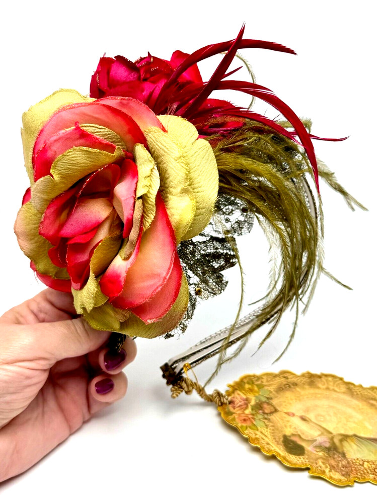 Lovey Colorful Flowers With Feathers Hair Bow By Michal Negrin Unique.