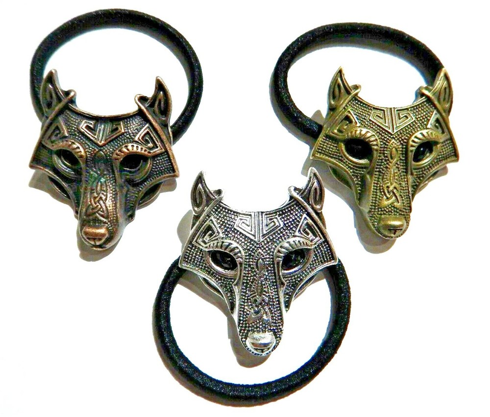WOLF MASK HAIR TIE black elastic band tribal coyote fox spirit animal metal 5C