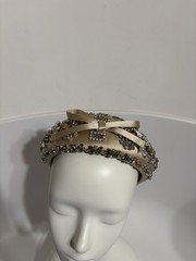 Prada Beige Silk Satin Crystal Bow Headband