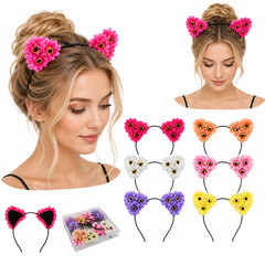 12 PCS Flower Cat Ear Headbands Assorted Colorful Floral Cat Ears Headbands Lot