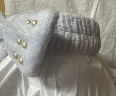 Plush Bow Spa Headband W/ Pearls On Top Of Bow-Teen Or Adult Baby Blue