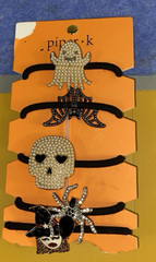 NEW 5 Piper K Halloween Bling Spider Skull Ghost Bat Witch Hair Ties Elastics