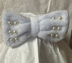 Plush Bow Spa Headband W/ Pearls On Top Of Bow-Teen Or Adult Baby Blue
