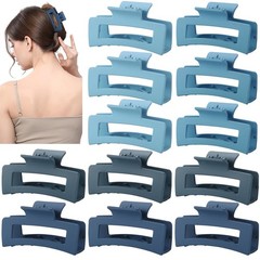 12 Pcs Blue Medium Hair Claw Clips for Women, 3.5 Inch Matte Square Jaw Clips, S