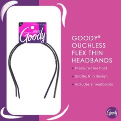 Goody Ouchless Flex Thin Pressure-Free Headband 2 Count (Pack of 1), Assorted