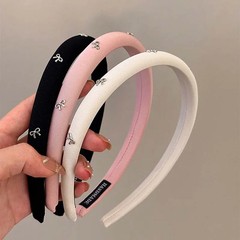 Korean Metal Bow Headband for Women Girl Vintage Elegant Solid Color Fabric