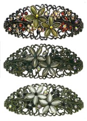 Set of 3 Large Oval Opal Beads Metal Barrettes for Women Thick Hair NM86010-1-3