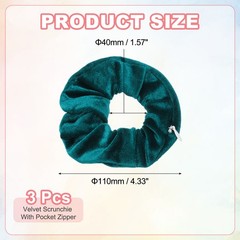3 Pcs Velvet Scrunchie with Pocket Zipper Elastic Hair Ties Green