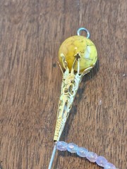 VTG Japanese Hair Pins Round Yellow Beads. Red Tassels/Gold and Silver tones