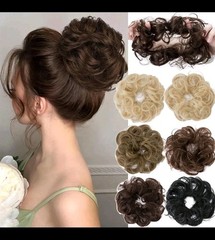 natural black elastic hair tie messy hair bun Pony Fastener synthetic hair