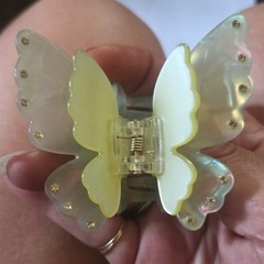 Butterfly Hair Claw Clip Iridescent Yellow Plastic Rhinestone Accents