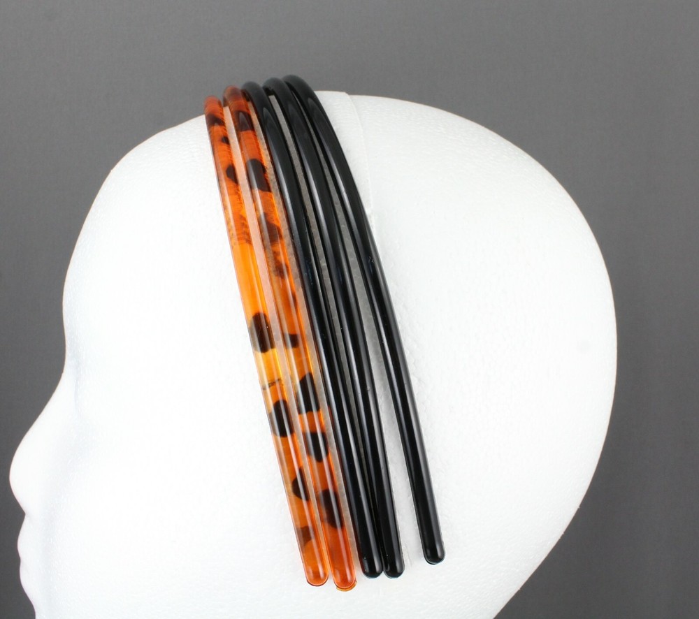 Black Brown 5 skinny set headbands pack plastic thin skinny narrow grip teeth