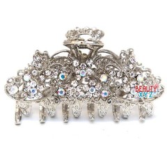 Medium antique style silver metal Butterfly Rhinestones Crystal hair claw Clip
