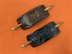 2 Leather Hair Barrettes w Sticks, Ponytail, Rose Pretty Flower Handcrafted #212