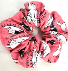 Handmade Women’s Scrunchies sz XL Dark Pink Cotton Snuggle Cat Print Flannel New