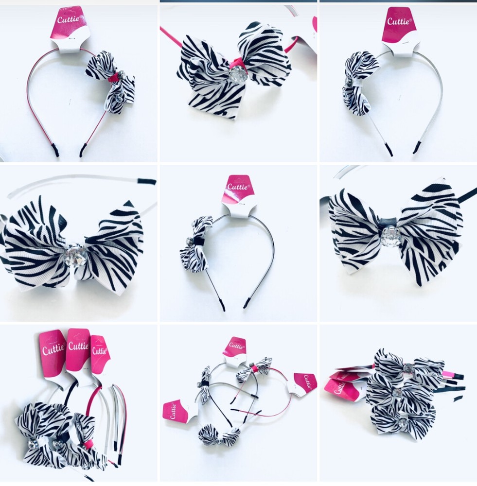 BowKnot Headband Alice Band Hoop Zebra Print Rhinestone Grosgrain Hair Bow