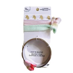 Hair Tie Holder Bracelet + Elastic Bands 5pcs Set Silvertone Unicorn Pastels