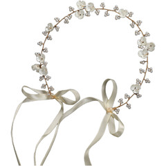 Bridal Headband with Pearl Accents and Floral Shell Petals Gold Silver