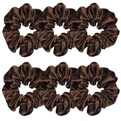 6 Pcs 4.5 Inch Dark Brown Satin Silk Hair Scrunchies for Women Girls Hair