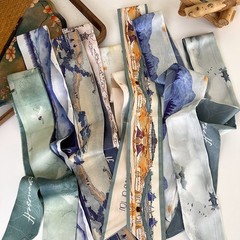 Silk Geometric Ribbon Headband Women Long Wrap Retro Daily Hair Scarf Tie