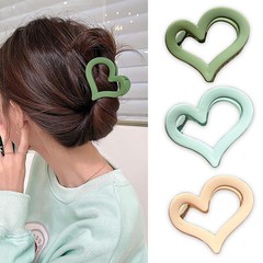 3Pcs Heart Hair Claw Clips for 1 Count (Pack of 3), Beige, Mint Green, Green