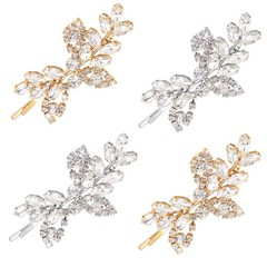 4-Pack Rhinestone Bridal Leaf Hair Clips Wedding Hairpins Crystal Silver Gold