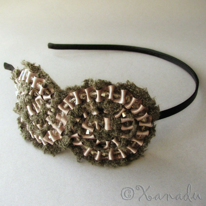 Dove Grey Ribbon And Lace And Everything Nice Headband With Crystal Accents