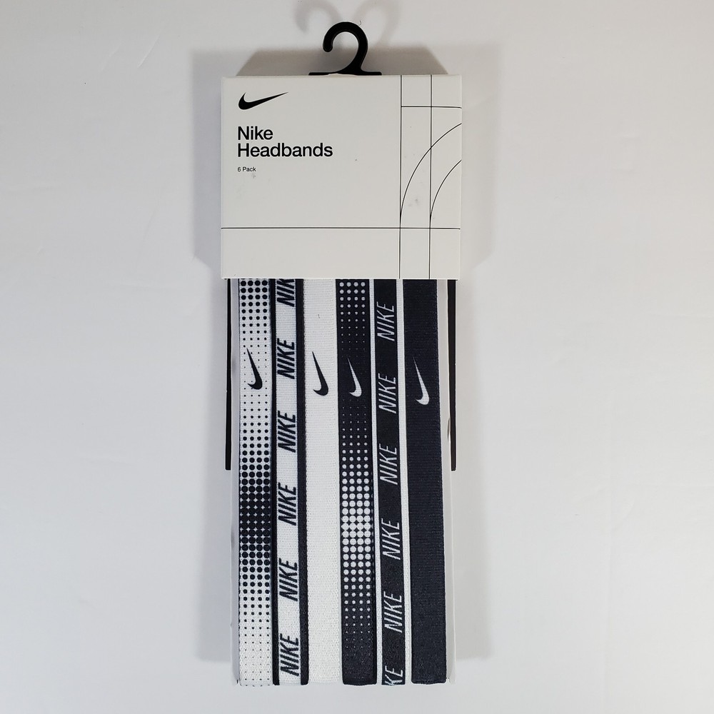 Nike Women’s Hairbands 6 Pack Printed Logo Sports Stretchy Silicone Black/White