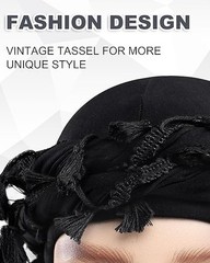 Halo Turban for Men Women Satin Lined Durag Head Wraps Skull Cap Pre-Tied Tassel