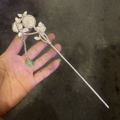 Ethnic Inlaid Hair Stick Silver Plated Hair Accessory Headpiece