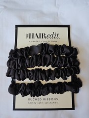 The Hair Edit Skinny Satin Scrunchies Black Set of 4 Ruched Ribbons New
