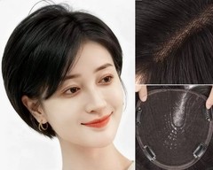 6.3″x7″Cap Fashion Pixie Cut 100% Human Hair Topper,Realistic Side Parting