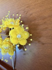 Women’s Handmade Fabric/Plastic Hair Pin Yellow Floral Flower Pearl Beaded