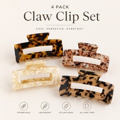 4pcs Set Classic Hair Acetate Hair Claw Clip – Cream, Tortoise, Multicolor Set