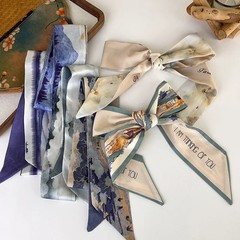 Silk Geometric Ribbon Headband Women Long Wrap Retro Daily Hair Scarf Tie